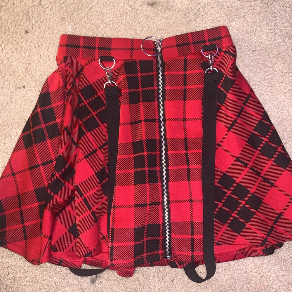COPY - Black and red plaid skirt with suspenders